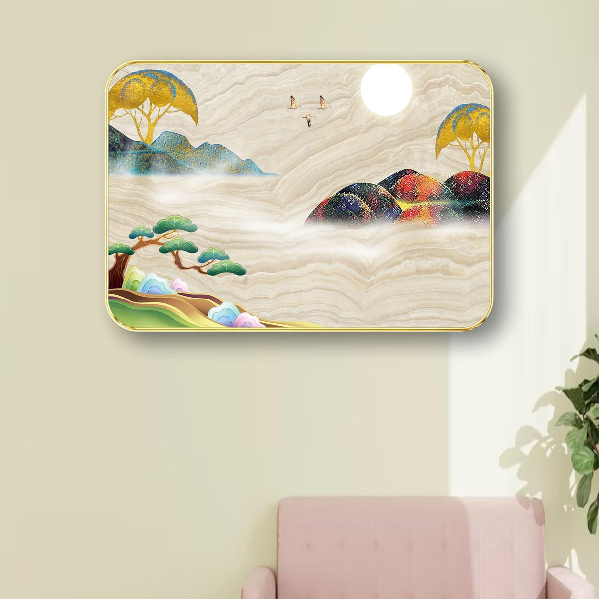 Abstract modern art Premium Sparkle Lamination Finished Surface Golden Slim Frame (13 x 19 Inch) For Home/Office/Hotel painting MG-654