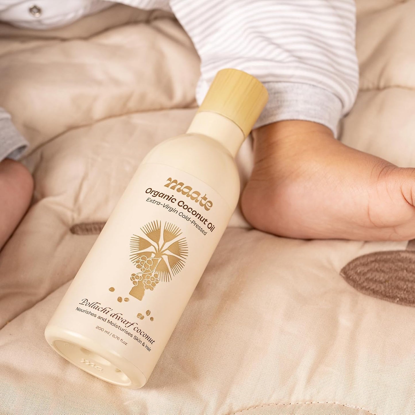 Maate Baby Organic Coconut Oil (200 ml) | Extra Virgin Cold Pressed | Made With Pollachi Dwarf Coconut | for Baby Body Massage & Hair Care | Baby Hair Oil 0-12 Years | Nourishes & Moisturise