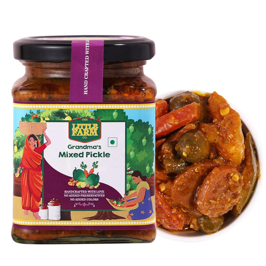 THE LITTLE FARM CO Mixed Pickle 250g In Punjabi Masala, Perfect Blend of Mango, Green Chilli, Lemon, Carrot, Lotus Stem & Ginger, Mix Achar In Cold Pressed Mustard Oil With No Added Colors & Preservatives, Made In Less Oil