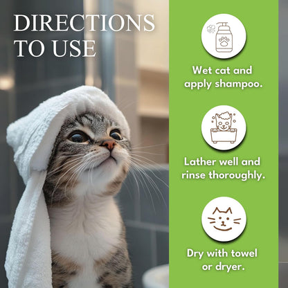 Petroyale 2-in-1 Shampoo + Conditioner for Cats - Anti-Tick & Flea - Dandruff Control - Itch Relief - Cat Shampoo with Coconut, Walnut & Aloe Vera for Healthy Skin & Coat - 300ml