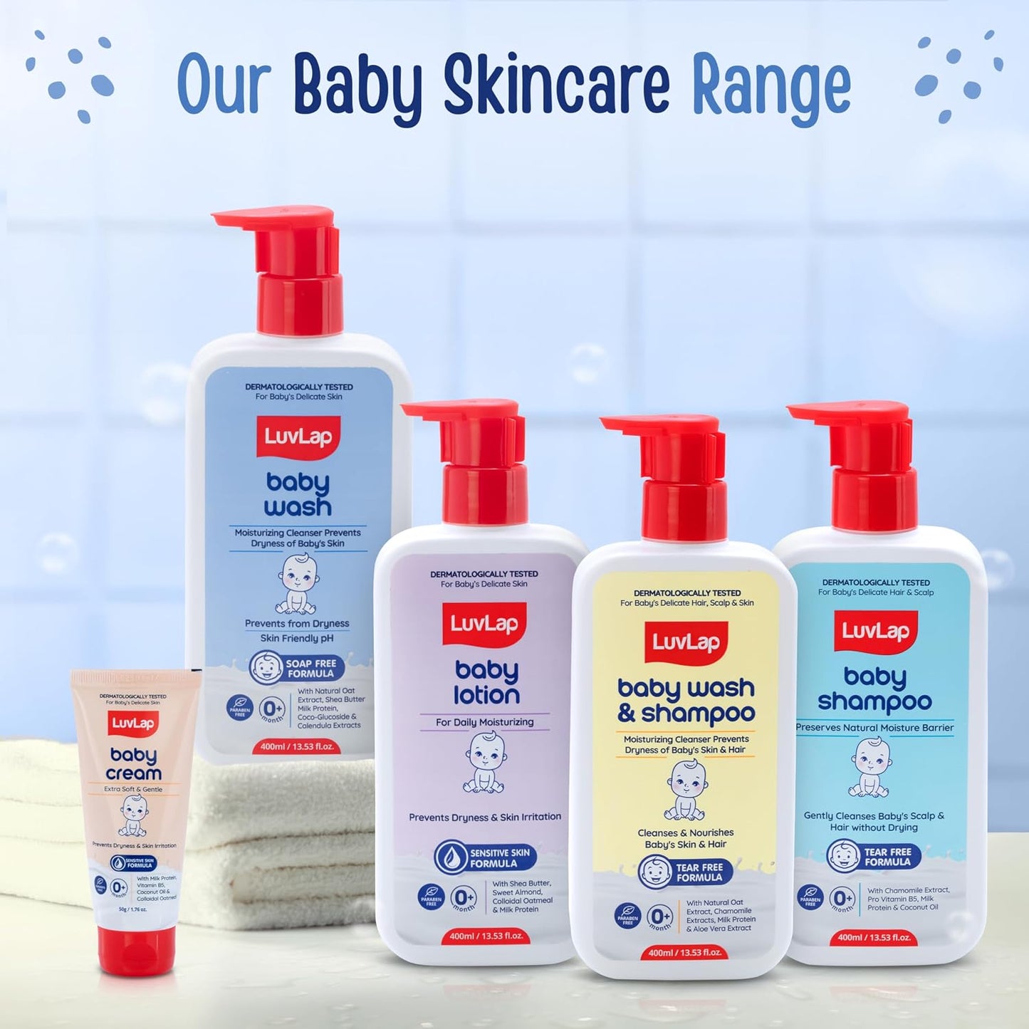 LuvLap Baby Wash - 600ml, with Milk Protein, Oatmeal, Shea Butter and Vitamin E, Soap Free, Baby Wash for Baby Bath, Natural, pH Balanced & Paraben Free, Dermatologically Tested