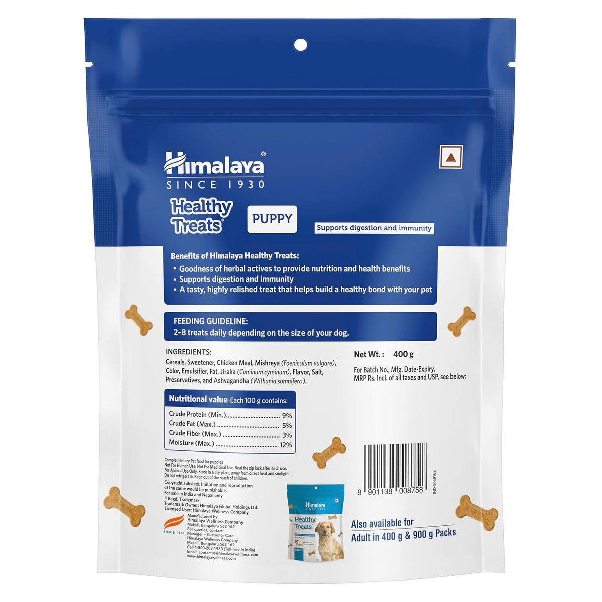 Himalaya Healthy Treats for Puppies | Milk | 400g | with Ashwagandha & Fennel Seeds | Tasty & Digestive Puppy Snack