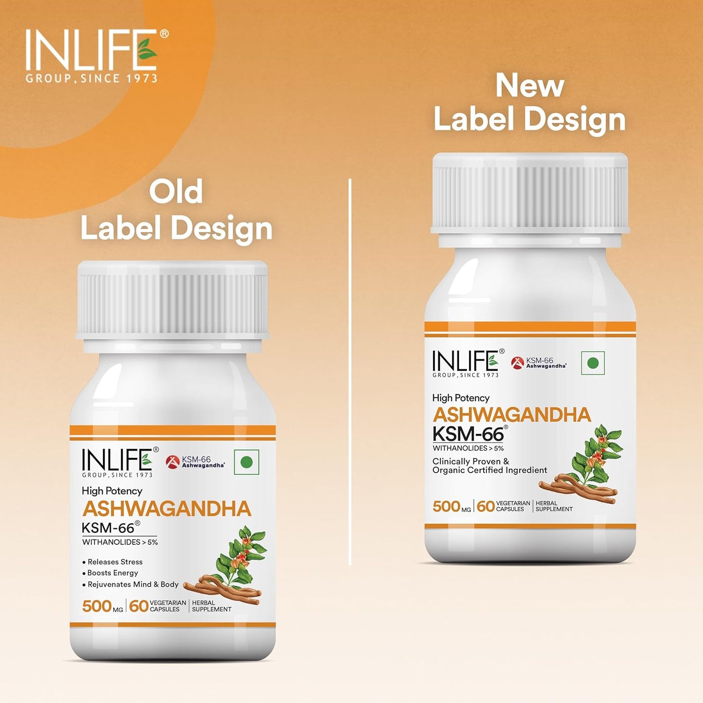 INLIFE Ashwagandha KSM-66 (500 mg) | 60 Capsules | Extra Strength Natural Formulation | Supports Strength, Energy | Withania Somnifera Extract (Pack of 1, 60, count)