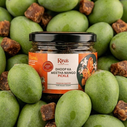Mango Pickle Mango Achar Sweet Aam Ka Meetha Achar Rina's Dhoop Ka Meetha Sun Cured Mango Pickle with Organic Jaggery and Panchphoran Masala, No Artificial Preservatives