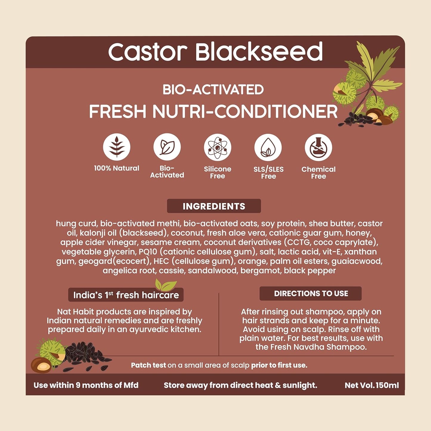 Nat Habit Castor Black Seed Nutri-Conditioner For Men Dry & Frizzy Hair & Men's Hair Revitalization, 150ml