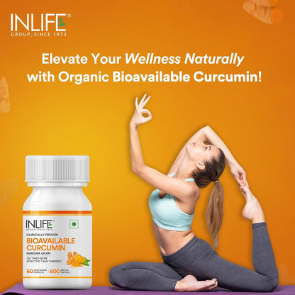 INLIFE Bioavailable Curcumin Capsules | Curcumin Supplement | Clinically Proven Ingredient | Supports Immune Health, 600mg - 60 Capsules (Pack of 1)