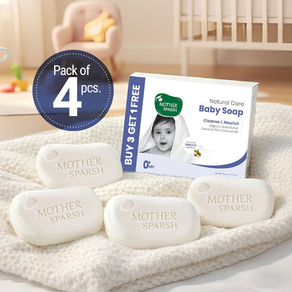 Mother Sparsh Natural Care Baby Soap-75g x 4 | Soap for Babies with Chamomile, Shea Butter & Coconut Oil | Gently Cleanses Baby's Skin