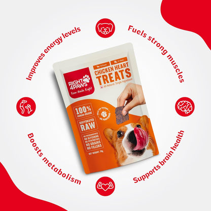 RIGHT4PAWS Chicken Heart Treats - 100% Natural & Raw, Gently Dehydrated, Grain-Free, Human-Grade Animal Meat for Dogs (Pack of 1)