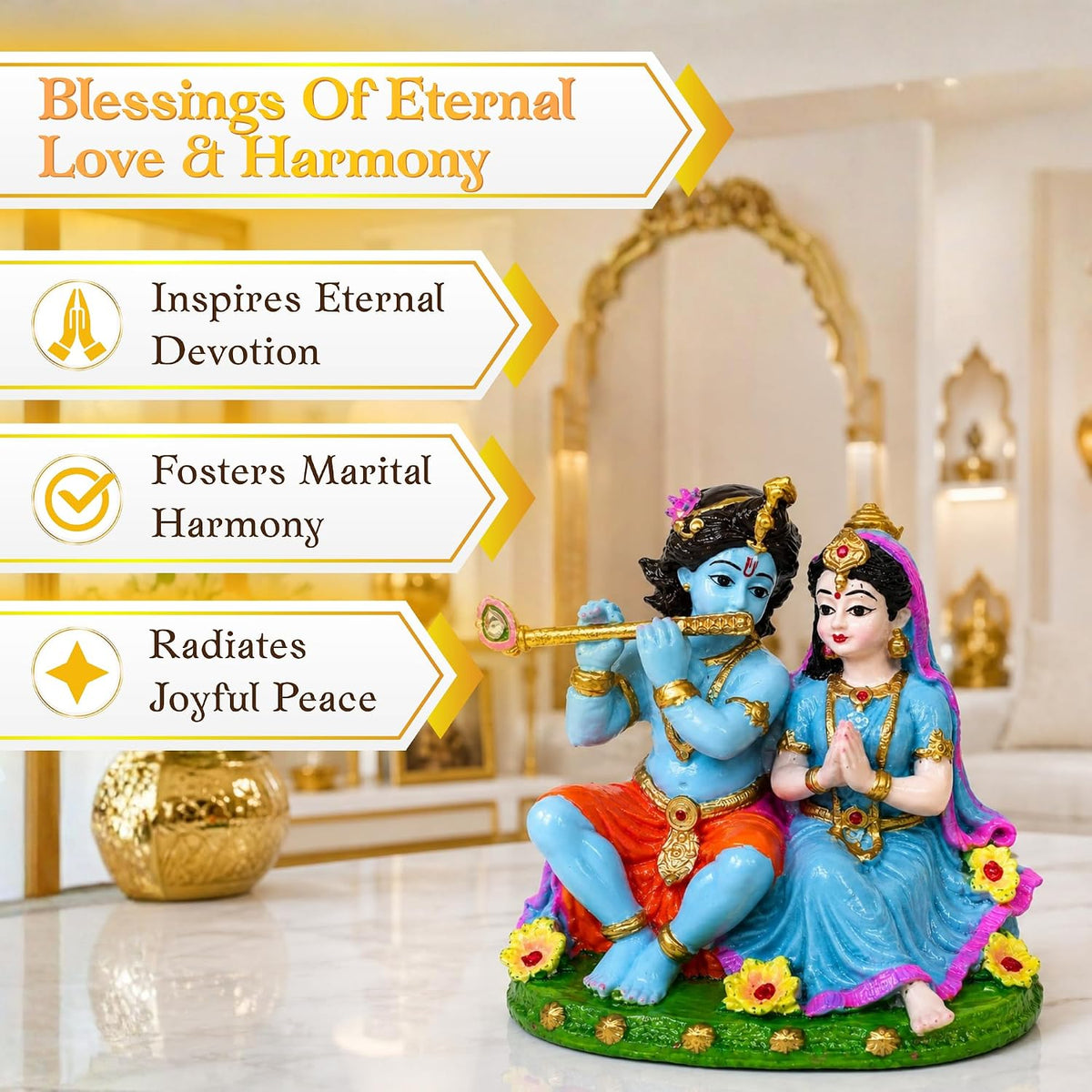 Divine Radha Krishna Car Dashboard Idol | Resin Figurine, 4cm Breadth, 96g Weight