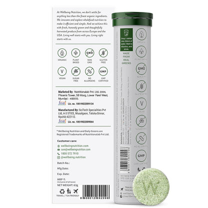 Zephivo Wellbeing Nutrition Daily Greens (15 Effervescent Tablets) | Wholefood Multivitamins with Vitamin C, Zinc, B6 for Immunity & Detox with Organic Certified Plant Superfoods & Antioxidants