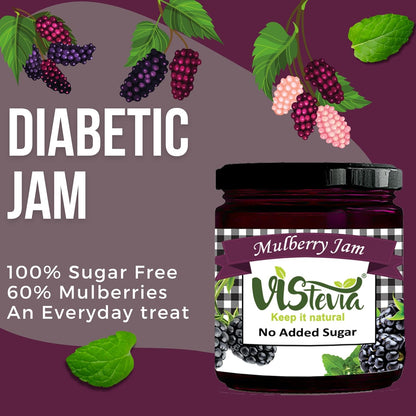 VIStevia Sugar Free Mulberry Jam (220 gm) | | Diabetic & Keto Friendly | Sweetened with Stevia and Erythritol | 100% natural | More than 60% whole berries | Tastes delicious…