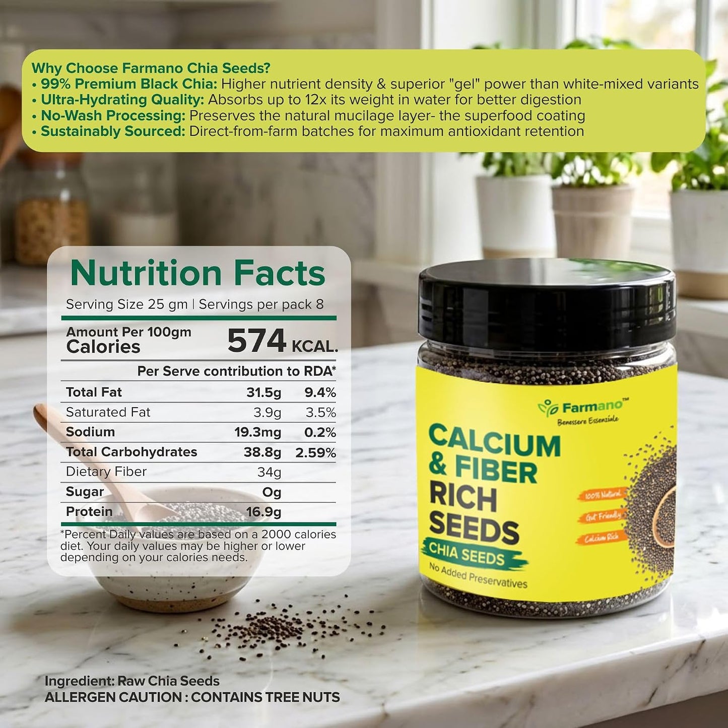 Farmano Raw Chia Seeds | High Fiber Superfood | Premium Quality | 200g