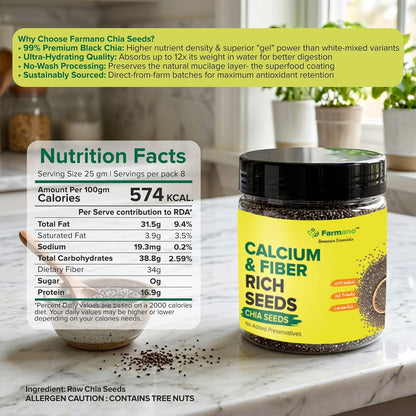 Farmano Raw Chia Seeds | High Fiber Superfood | Premium Quality | 200g
