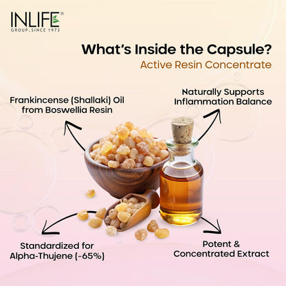 INLIFE Natural Frankincense Oil Capsules | Derived from Boswellia Resin | Supports Joint Health, Flexibility & Mobility | Ayurvedic Supplement | Steam Distilled | 60 Vegetarian Liquid Filled Capsules