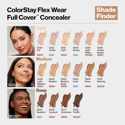 Revlon ColorStay Flex Wear, Full Cover Non-Creasing Concealer, Infused with Hyaluronic Acid & Vitamin E, Flexible Longwear, 030 Light Medium, 10 ml