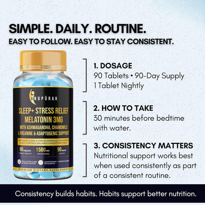 ANUPURAK Melatonin 3mg Sleep Tablets | 11 Actives Sleep Supplement with 5-HTP, Ashwagandha, Tagara & L-Theanine | Sleep Cycle & Nighttime Calm Support | Non-Habit Forming | 90 Veg Tablets (90 Days)