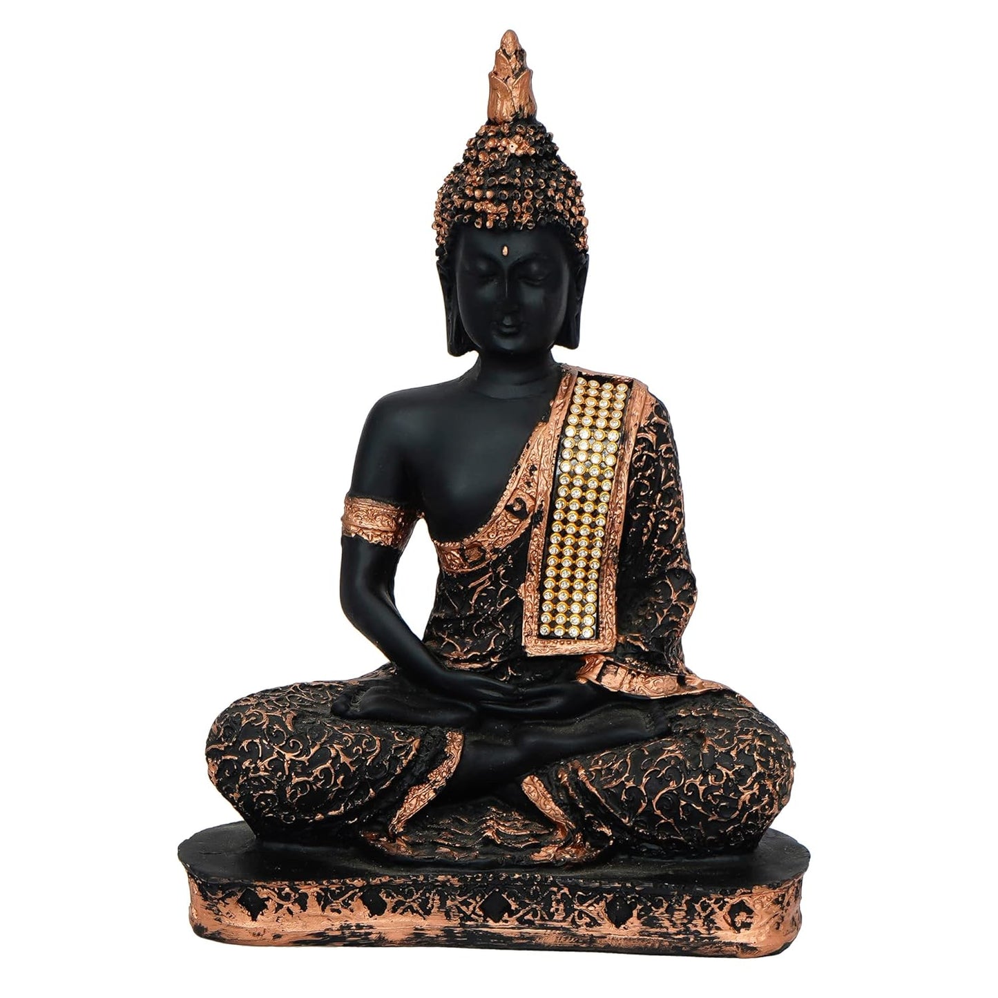 eCraftIndia Black & Copper Polyresin Handcrafted Meditating Lord Buddha Statue - Perfect for Home Decor - Ideal for Meditation, Yoga Enthusiasts - Thoughtful Gift for Diwali, Birthday
