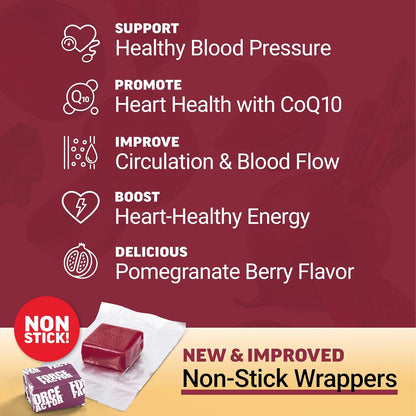 Product packaging with health benefits listed on a red background