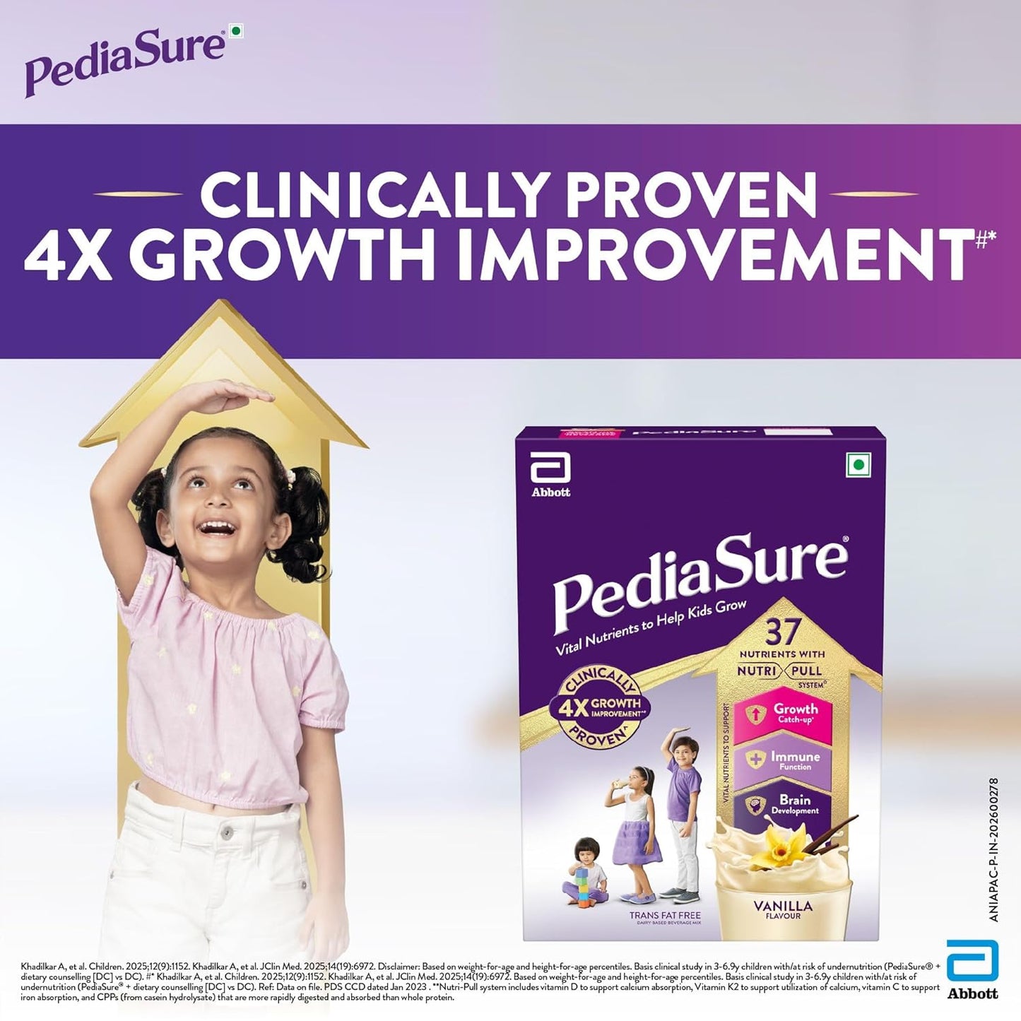 Pediasure Nutritional Drink Powder, Vanilla, Scientifically Designed Nutrition for Supporting Kids Growth 375 gm