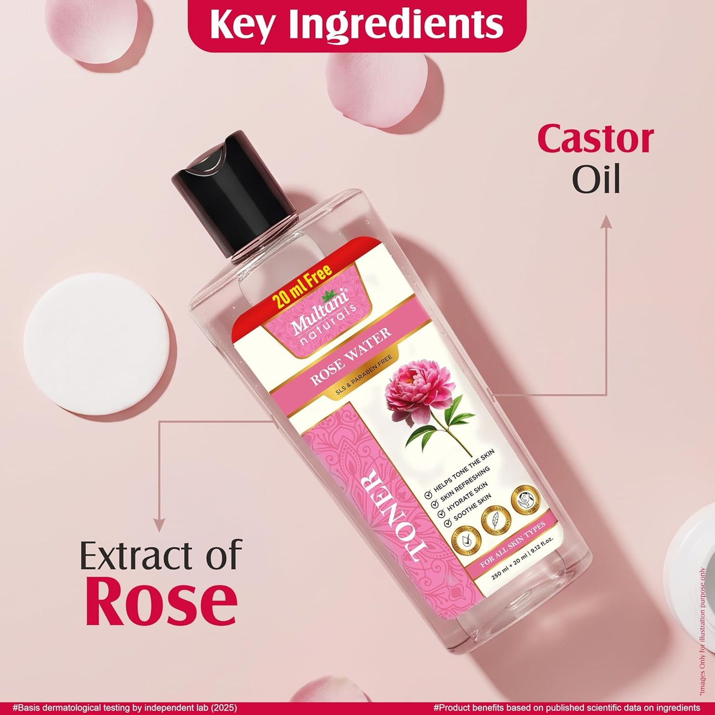 Multani Naturals Rose Water Face Toner 270 ml | For Oily, Acne Prone, Dry Skin | Pore Tightening & Glowing Skin | Fades Blemishes, Brightens & Smoothens | For Women & Men