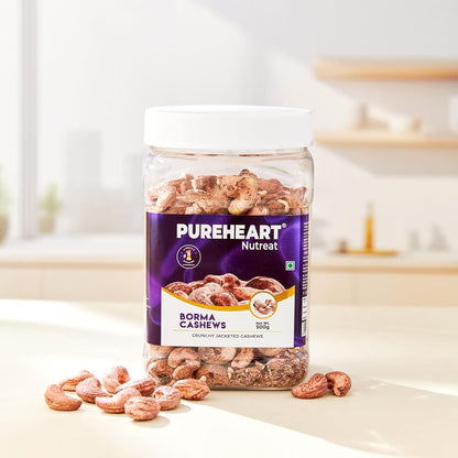 Pureheart Borma Cashews/Skin Unpeeled Cashews Natural Whole Kaju - Nutty Flavor Cashew Nuts with Skin