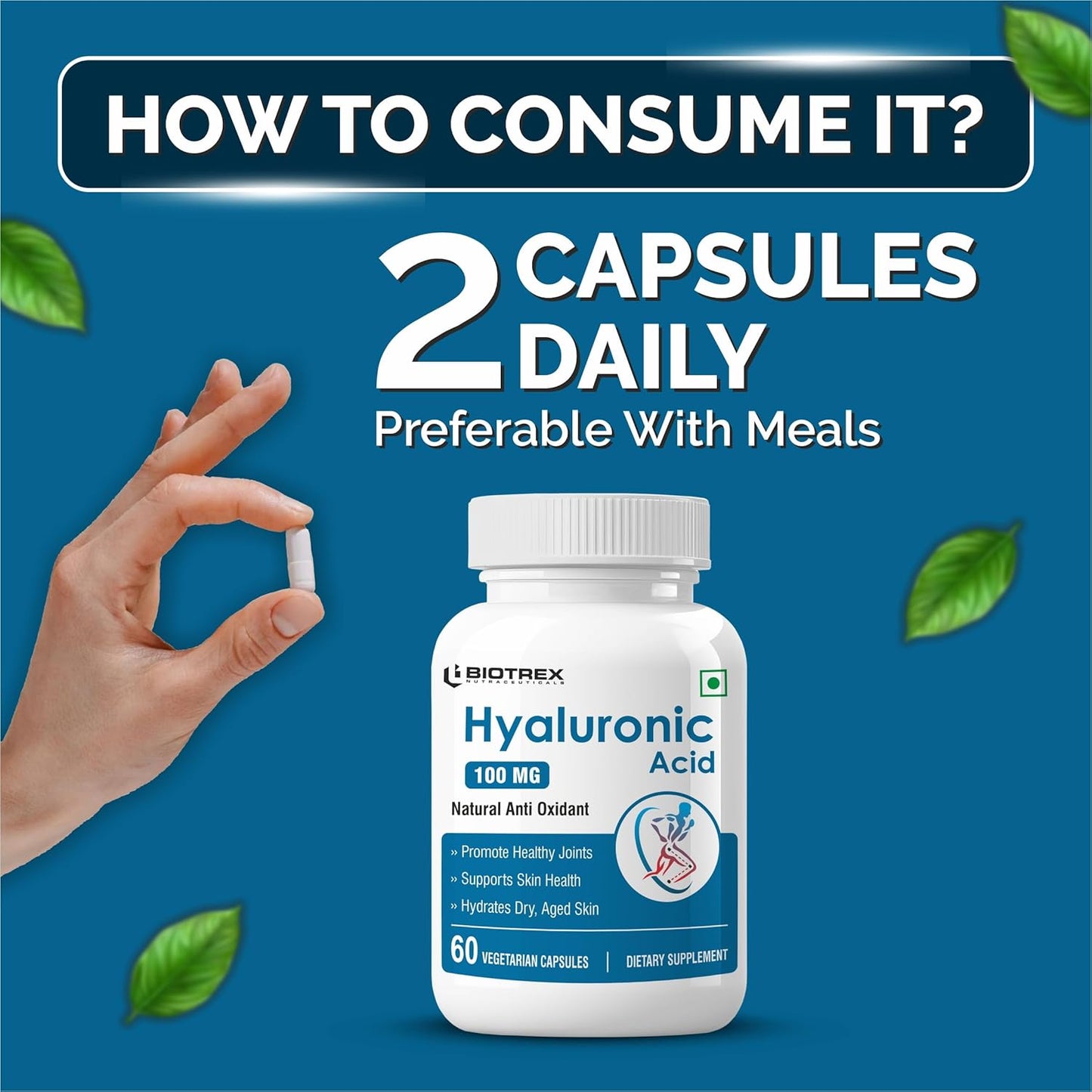 Biotrex Hyaluronic Acid - 100mg (60 Capsules), Dietary food supplement