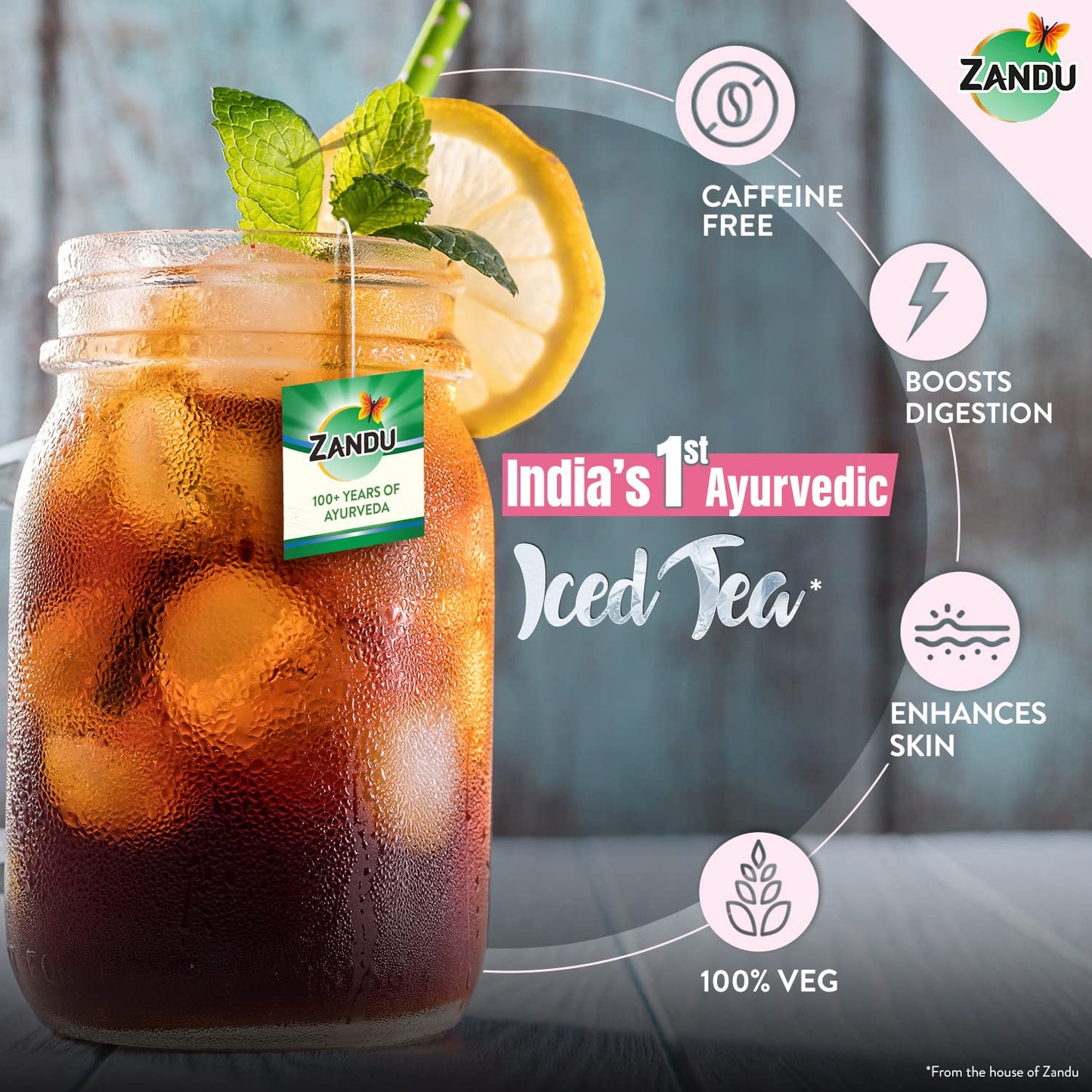 Zandu Calming & Refreshing Herbal Infusion: 1st Ayurvedic Iced Herbal Tea With Taste & Health Benefits | Reduces Fatigue, Improves Skin Health & Promotes Digestion (25 Tea bags)