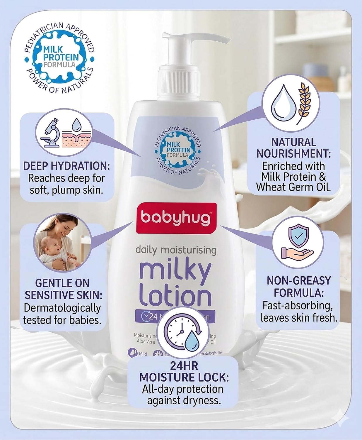 BABYHUG Daily Moisturising Milky Lotion - Enriched With Natural Oil, Aloe Vera Extract 400ML(Pack Of 1)