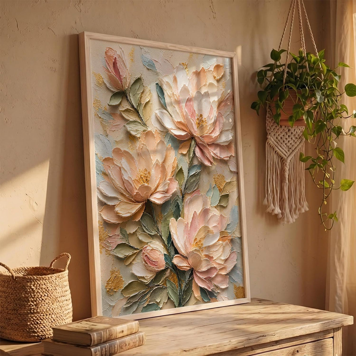 Decorative Floral Wall Art Painting With Frame | Abstract Painting For Living Room Bed Room Hotel Wall Decor Digital Reprint (14X20 inch)