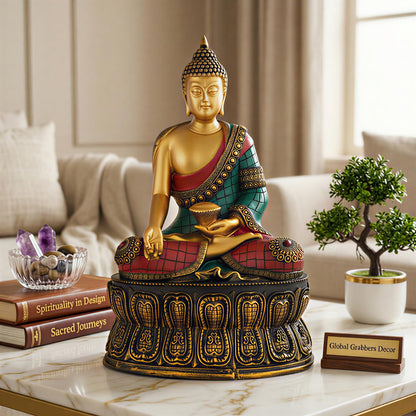Buddha Statue Showpiece Idol Home Decor Items for Living Room and Gifts (Golden RED Blue)