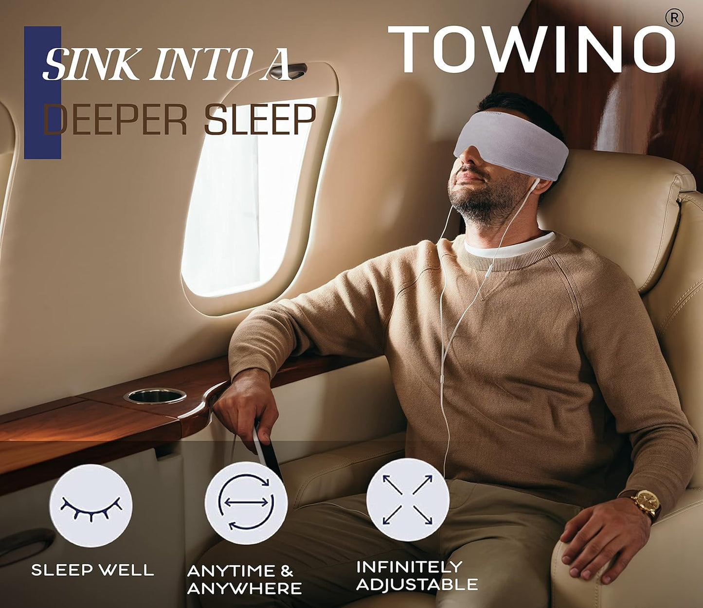 TOWINO® Eye Mask for Sleeping Super Soft & Smooth And Fully Adjustable To All Size Heads - Super Soft & Comfortable for Women and Men, Blindfold for Travelling, Night Sleeping,Nap Suitable for All Family Members Made In India (Grey)