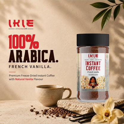 IKIE French Vanilla Instant Coffee Powder 100g | 100% Arabica | Rich Creamy Vanilla Flavour | No Chicory | 50 Cups | Cafe Style Coffee in seconds