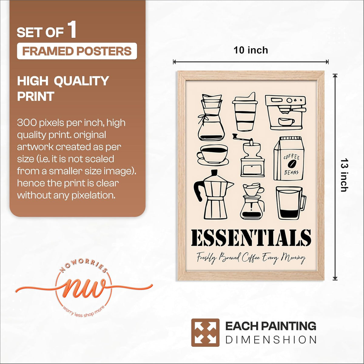 Framed Food Wall Art for Kitchen, Restaurant & Cafe Decor, 300 GSM Art Print, Natural Synthetic Wood Frame, Illustration, ART-7, 10x13 Inches