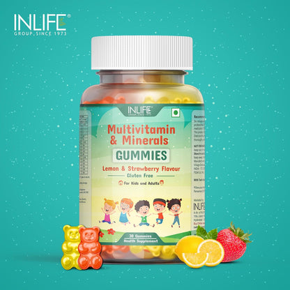 INLIFE Multivitamin Gummies for Kids Teens Men & Women, Daily Gummy Bear Essential Vitamins & Minerals - 30 Lemon Strawberry Gummies (Kids)