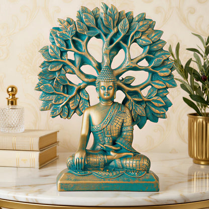 Global Grabbers Buddha Statue Showpiece Idol Home Decor Decoration Items for Living Room and Gifts (Antique Golden Blue)