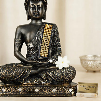 New Limited Edition 25 Centimetre Meditating Sitting Buddha Idol Statue showpiece Home Decor Decoration Items for Living Room and Gifts (Antique Golden)