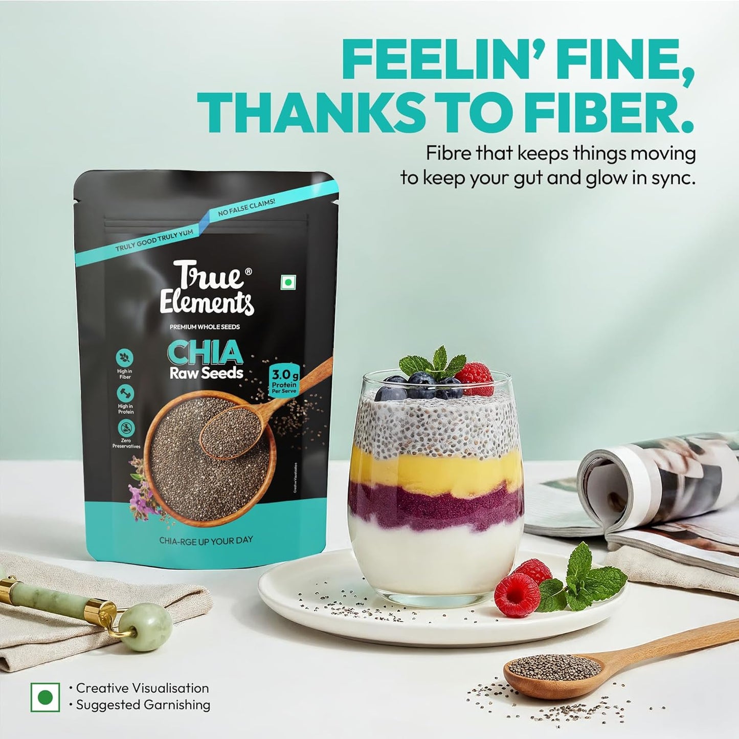 True Elements Raw Chia Seeds 500g - Dirt & Stone Free Premium Chia Seeds | 30 days pack | High Fibre & Plant Protein | Helps with Weight Management | Good for Summer Hydration | Super Seeds for Smoothies, Oats & summer Drinks