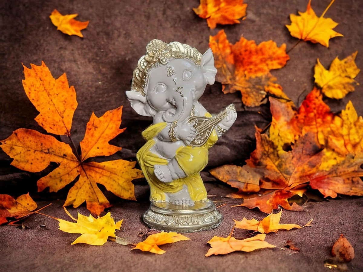 5 Inch Resin Ganesha Idol for Home Decor | Beautiful Ganesh Murti for House Temple, Mandir, Gift Items | Ganpati Playing Guitar Figurine Showpiece Sculpture for Office Desk