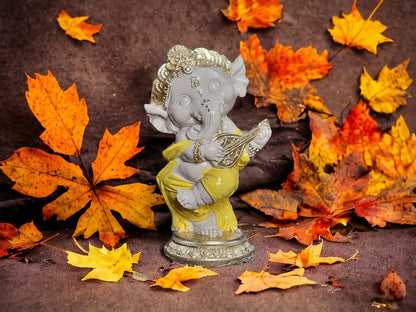 5 Inch Resin Ganesha Idol for Home Decor | Beautiful Ganesh Murti for House Temple, Mandir, Gift Items | Ganpati Playing Guitar Figurine Showpiece Sculpture for Office Desk