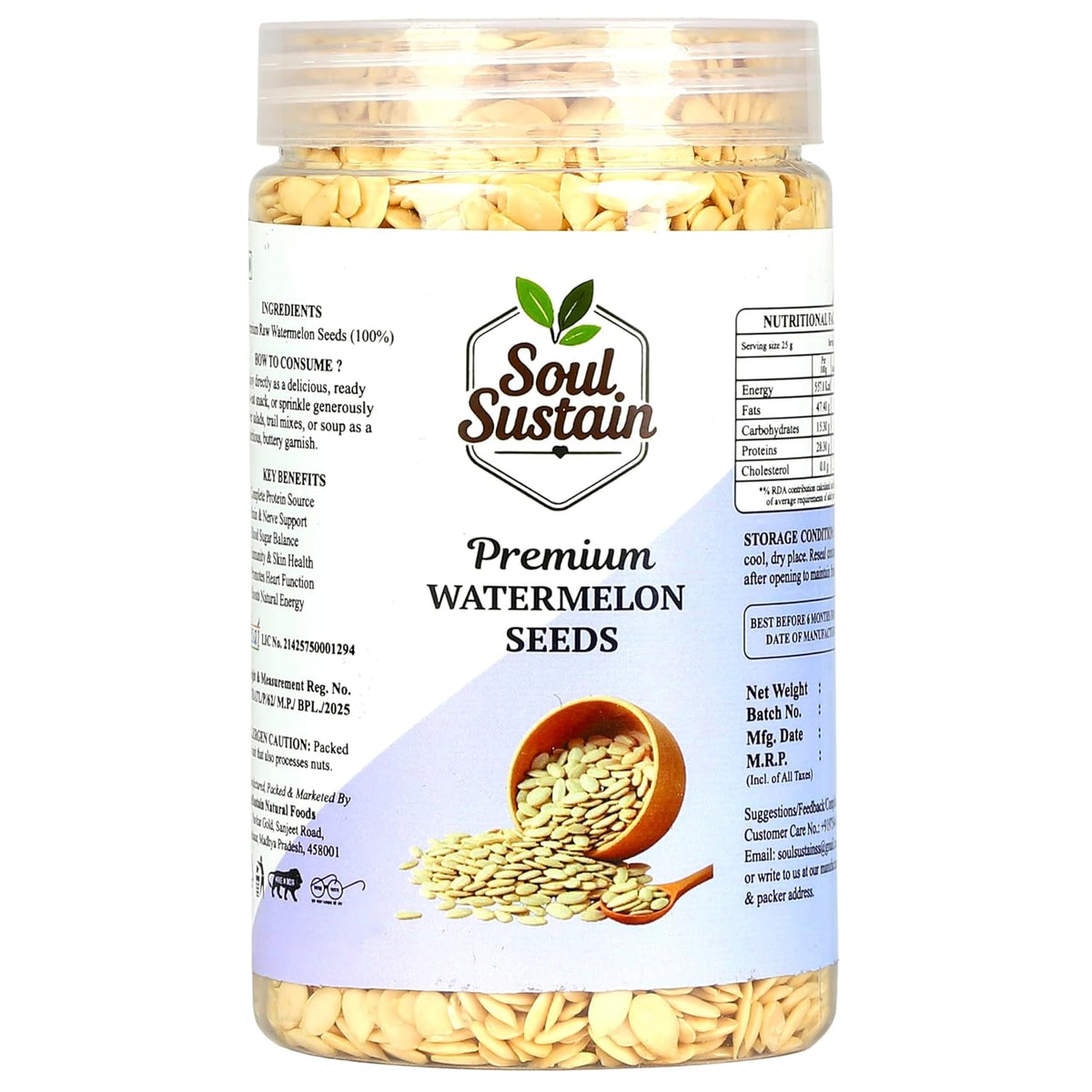 Watermelon Seeds Raw Superfood (80 GM) – Plant Protein Boost, Rich in Fiber & Healthy Fats, Heart & Bone Support, Snack or Recipe Toppers, Smoothies, Salads, Baking, Nutritious Seeds for Daily Use