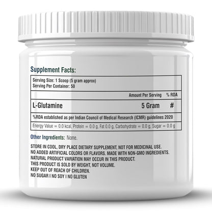 Biotrex Nutraceuticals L Glutamine Amino Acid Powder 5000mg Per Serving | Preworkout & Muscle Growth | Immune & Gut Health | Enhances Endurance | Unflavoured - 250Gram (50 Serving)