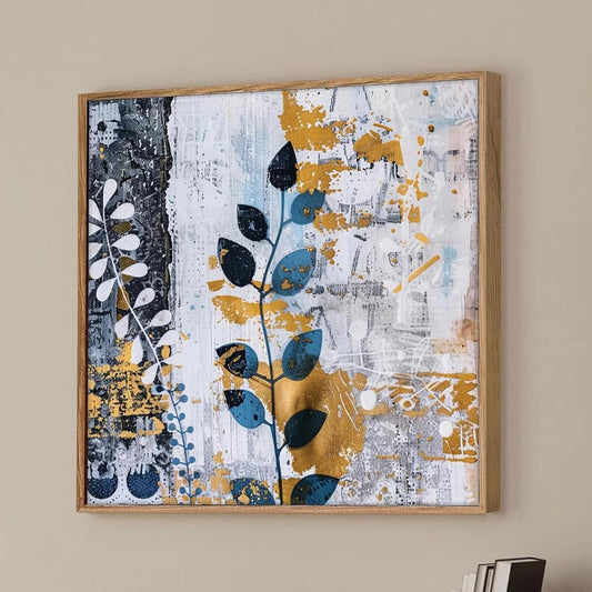 Abstract Botanical Framed Canvas Wall Art Painting for Living Room | Modern Floral Artwork Painting with Frame | Contemporary Decorative Wall Décor for Home & Office, 23x23 Inch