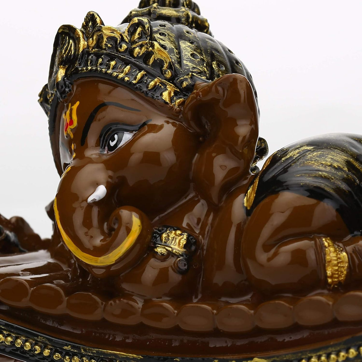 Beautiful Handcrafted Resine Little Ganesha Sitting on dholka Idol Sculpture | Showpiece for Home Decor and Office (BROWN01)