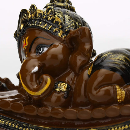 Beautiful Handcrafted Resine Little Ganesha Sitting on dholka Idol Sculpture | Showpiece for Home Decor and Office (BROWN01)