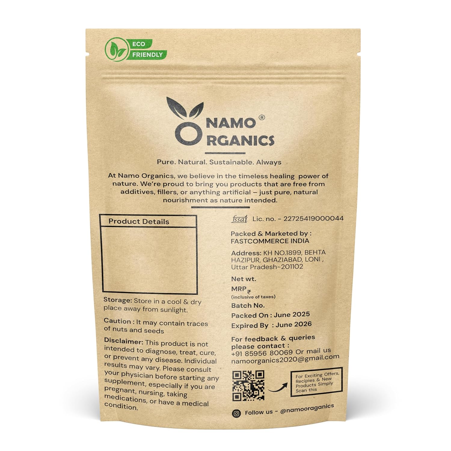 Namo Organics packaging on a white background