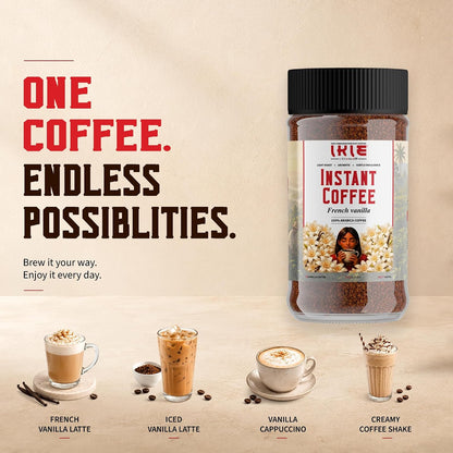 IKIE French Vanilla Instant Coffee Powder 100g | 100% Arabica | Rich Creamy Vanilla Flavour | No Chicory | 50 Cups | Cafe Style Coffee in seconds