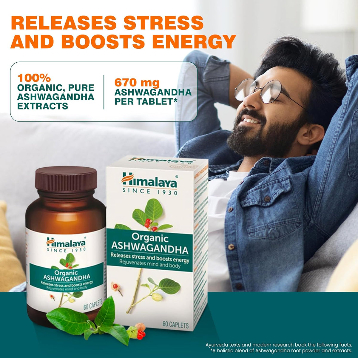 Himalaya Organic Ashwagandha 670Mg Tablet | 100% Pure Ashwagandha Root Extract | Clinically Proven | Helps Relieve Stress & Anxiety | Rejuvenates Mind And Body | Pack Of 30