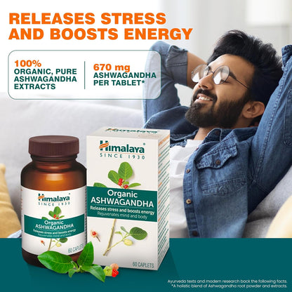 Himalaya Organic Ashwagandha 670Mg Tablet | 100% Pure Ashwagandha Root Extract | Clinically Proven | Helps Relieve Stress & Anxiety | Rejuvenates Mind And Body | Pack Of 30