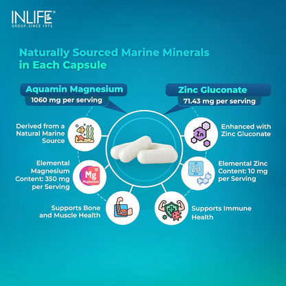 INLIFE Marine Magnesium Supplement 1060mg | Aquamin Mg Naturally Sourced from Red Algae with Zinc Gluconate | Multi-Mineral Complex | Supports Muscle Function, Energy, Metabolism & Daily Wellness | 60 Vegetarian Capsules (60)