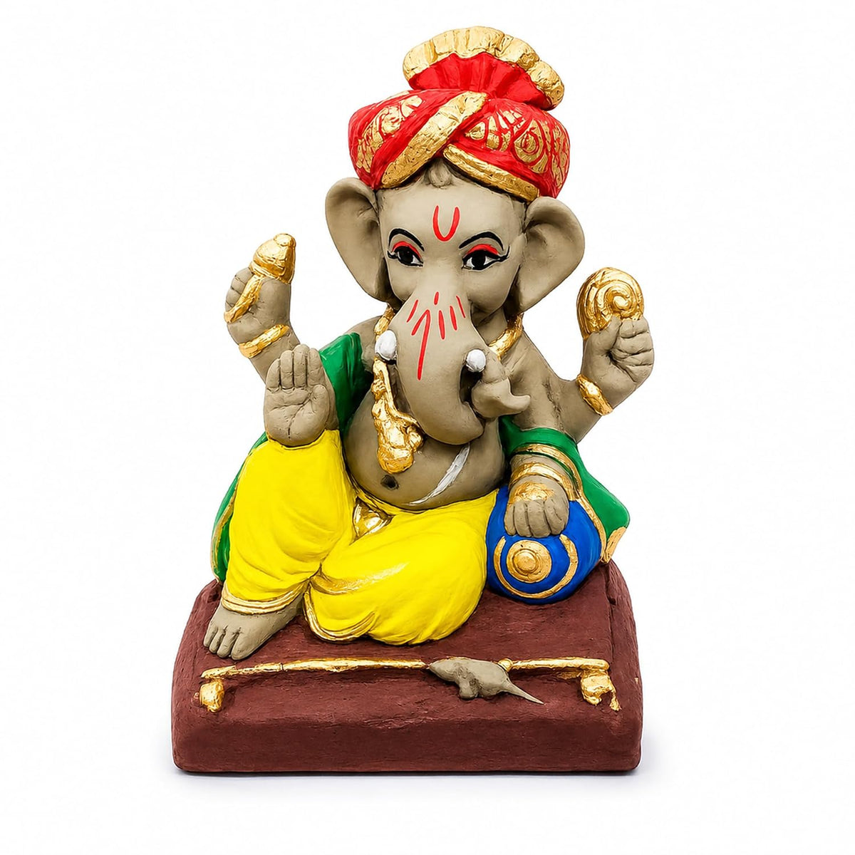 SHOPMEFAST Clay Ganesh Idol, 4 Inches Height, Water Soluble Ganpati Murti for Ganpati Visarjan (Small) (Multicolor - Pagri Ganesha)